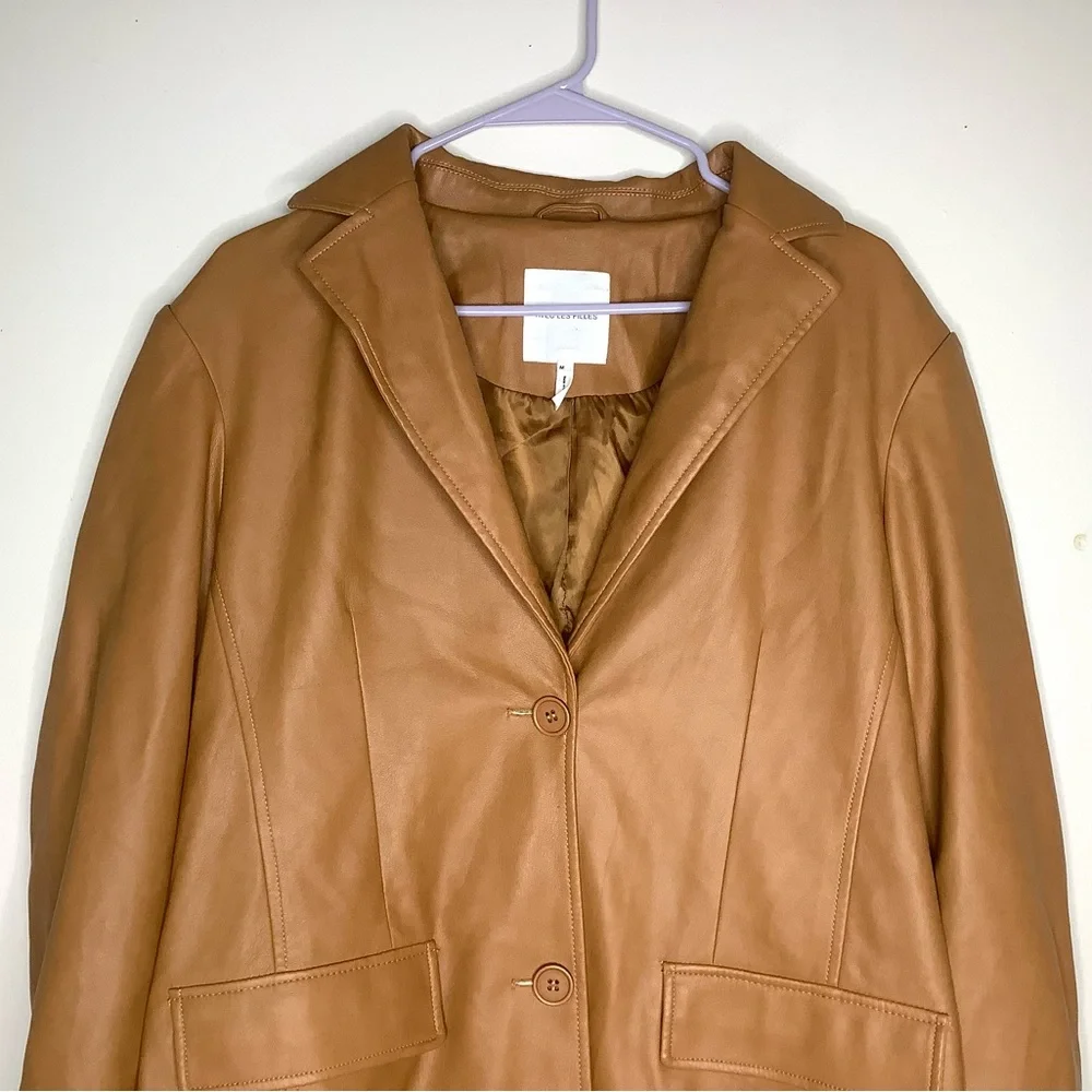 < Avec Les Filles Tan Faux Leather Blazer Jacket > - Picture 3 of 6